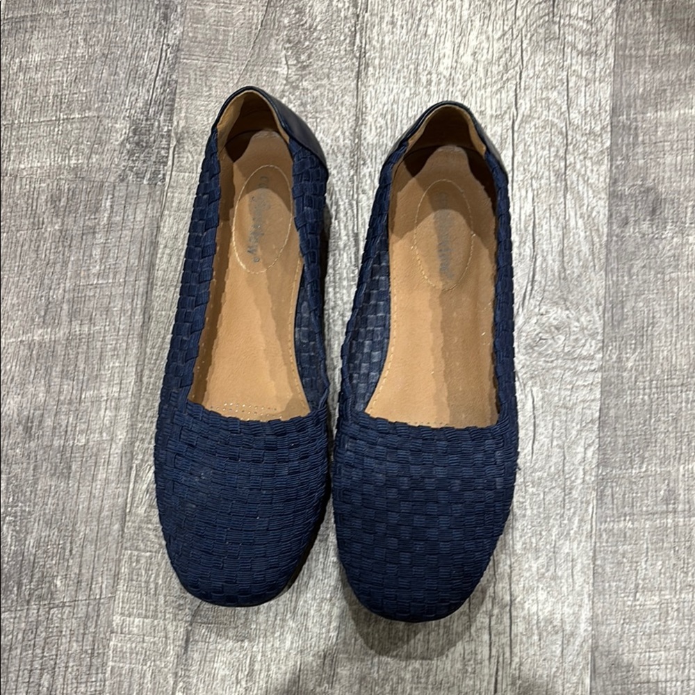 Blue Woven Flats with Basket-Weave Design